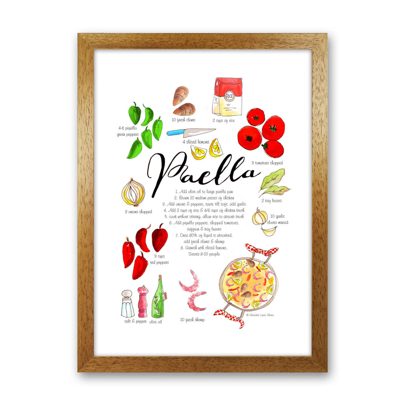 Paella Ingredients Recipe, Kitchen Food & Drink Art Prints Oak Grain
