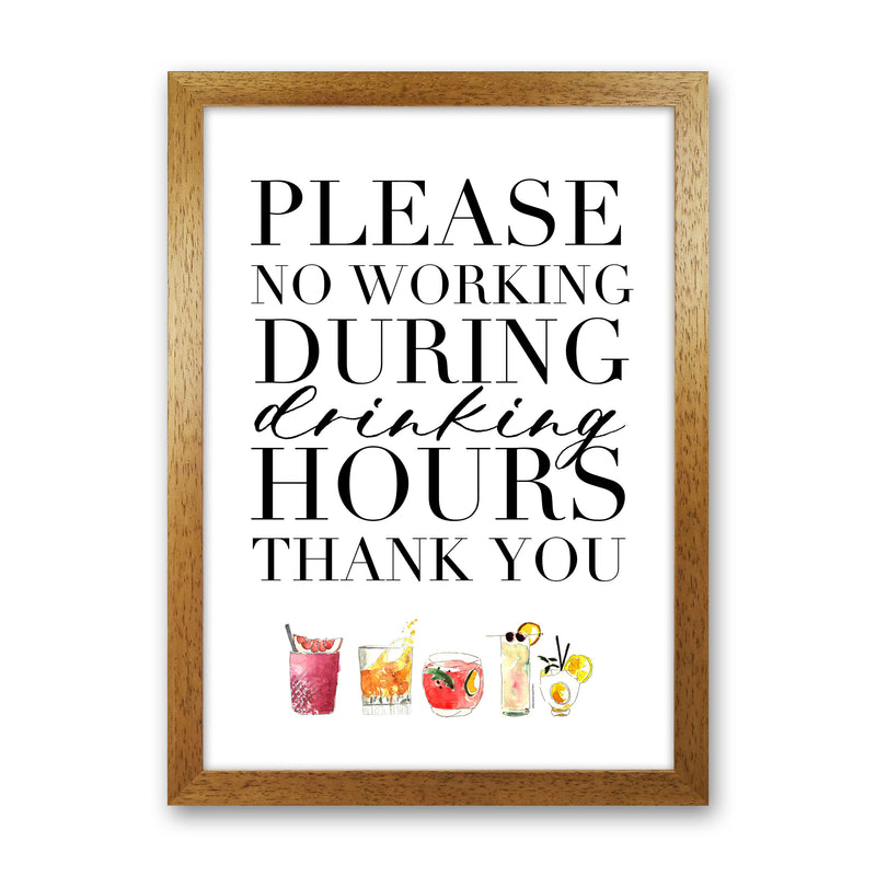 No Working During Drinking Hours, Kitchen Food & Drink Art Prints Oak Grain