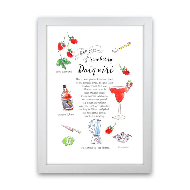 Strawberry Daiquiri Cocktail Recipe, Kitchen Food & Drink Art Prints White Grain