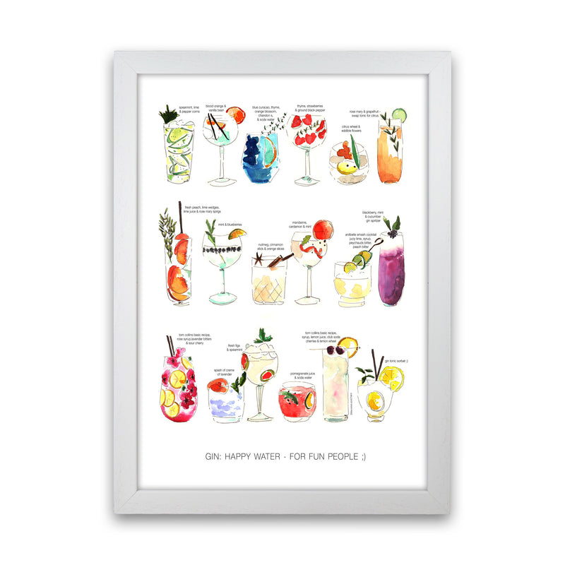 Gin: Happy Water - For Fun People, Kitchen Food & Drink Art Prints White Grain