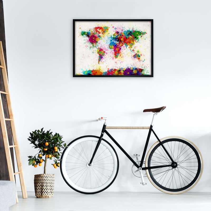 World Map Paint Splashes Art Print by Michael Tompsett A1 White Frame