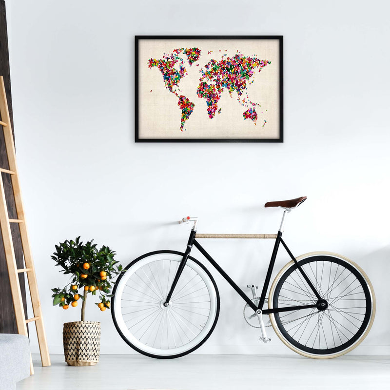 Butterfly Map of the World Art Print by Michael Tompsett A1 White Frame