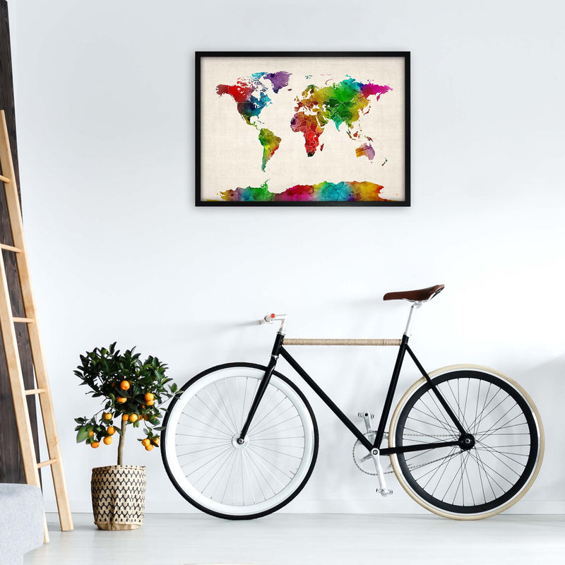 World Map Watercolour with Borders Print by Michael Tompsett A1 White Frame