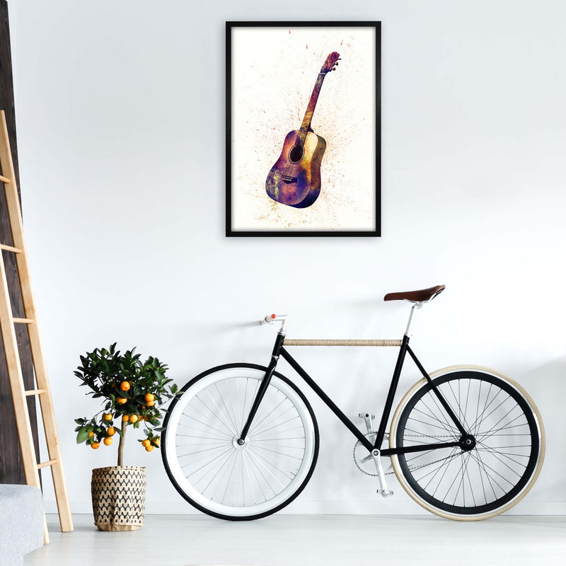 Acoustic Guitar Watercolour  by Michael Tompsett A1 White Frame