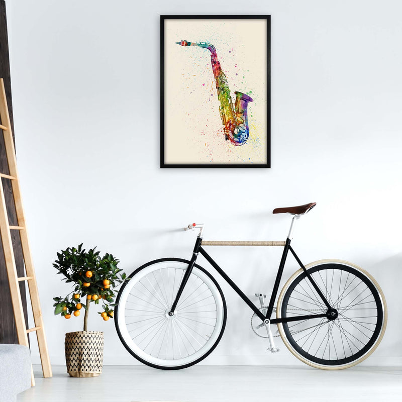 Saxophone Watercolour Multi-Colour Print by Michael Tompsett A1 White Frame
