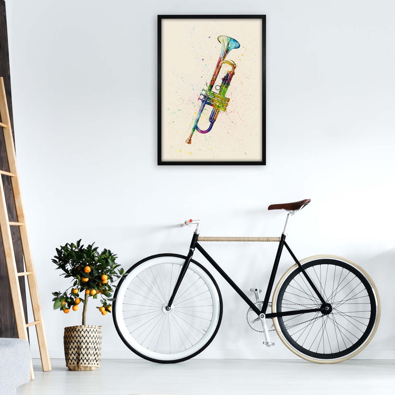 Trumpet Watercolour Multi-Colour Print by Michael Tompsett A1 White Frame