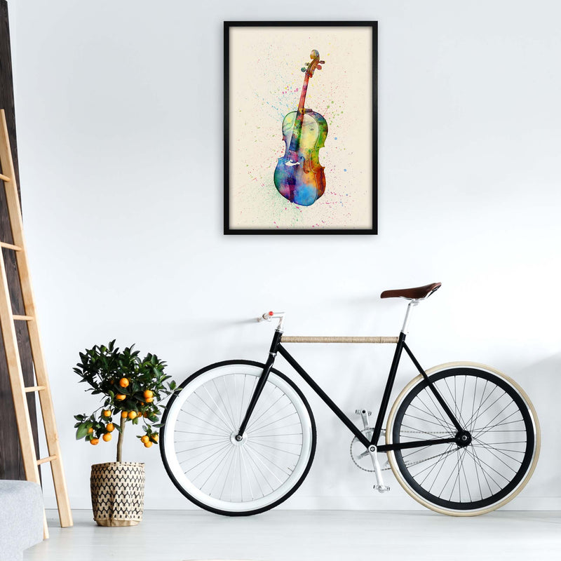 Cello Watercolour Multi-Colour Art Print by Michael Tompsett A1 White Frame