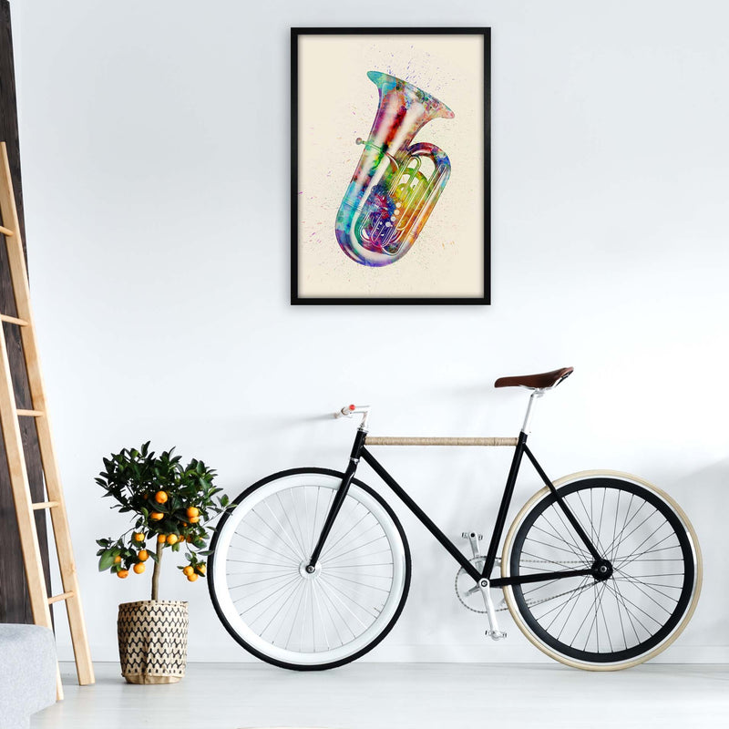 Tuba Watercolour Multi-Colour Art Print by Michael Tompsett A1 White Frame