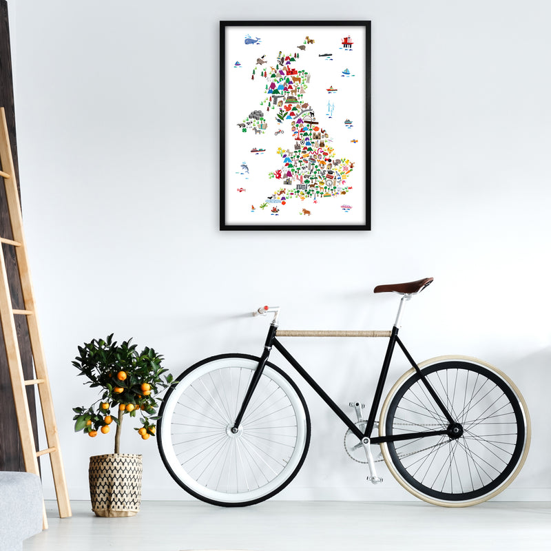 Animal Map of Great Britain Art Print by Michael Tompsett A1 White Frame