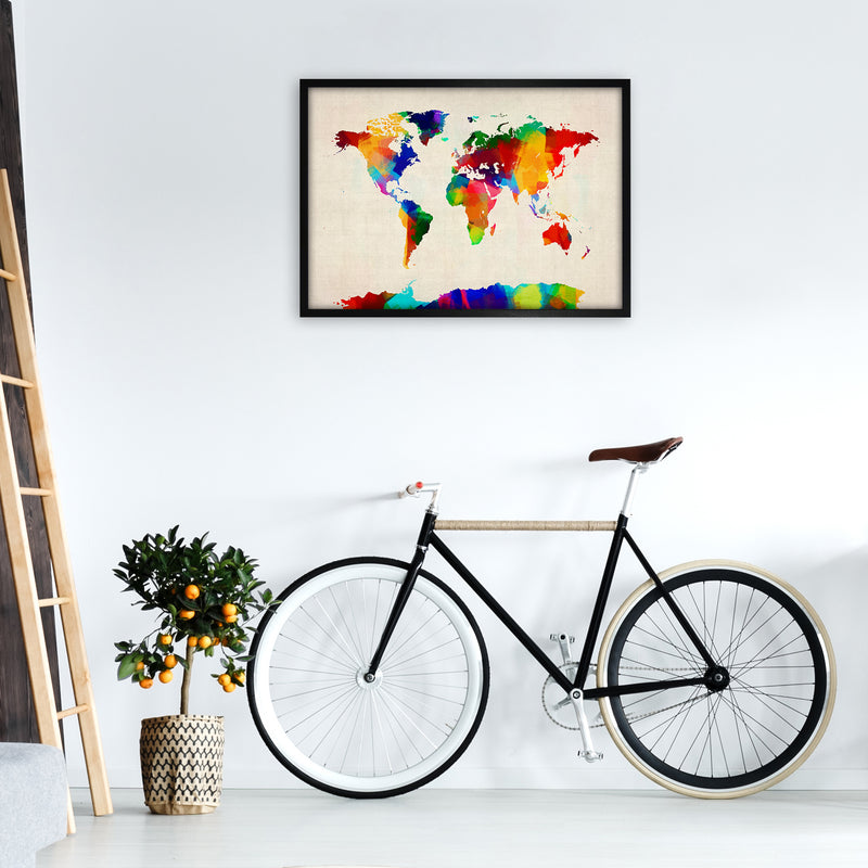 World Map Rolled Paint Art Print by Michael Tompsett A1 White Frame