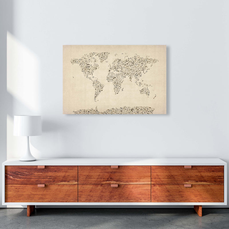 Music Notes Map of the World Art Print by Michael Tompsett A1 Canvas