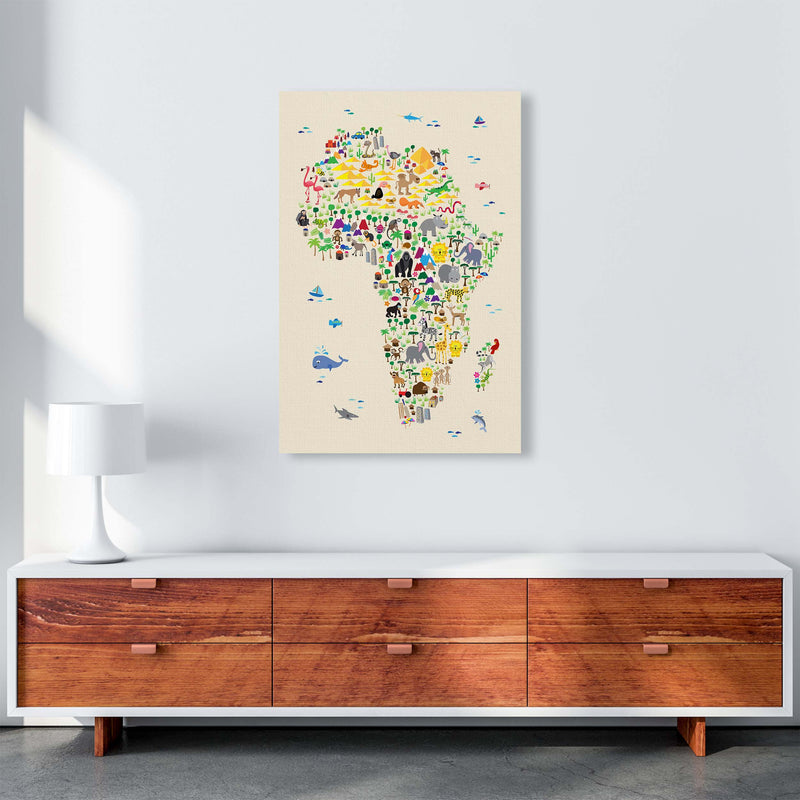 Animal Map of Africa Beige  Art Print by Michael Tompsett A1 Canvas