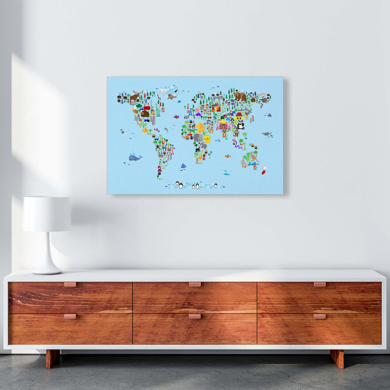 Animal Map of the World Blue Art Print by Michael Tompsett A1 Canvas