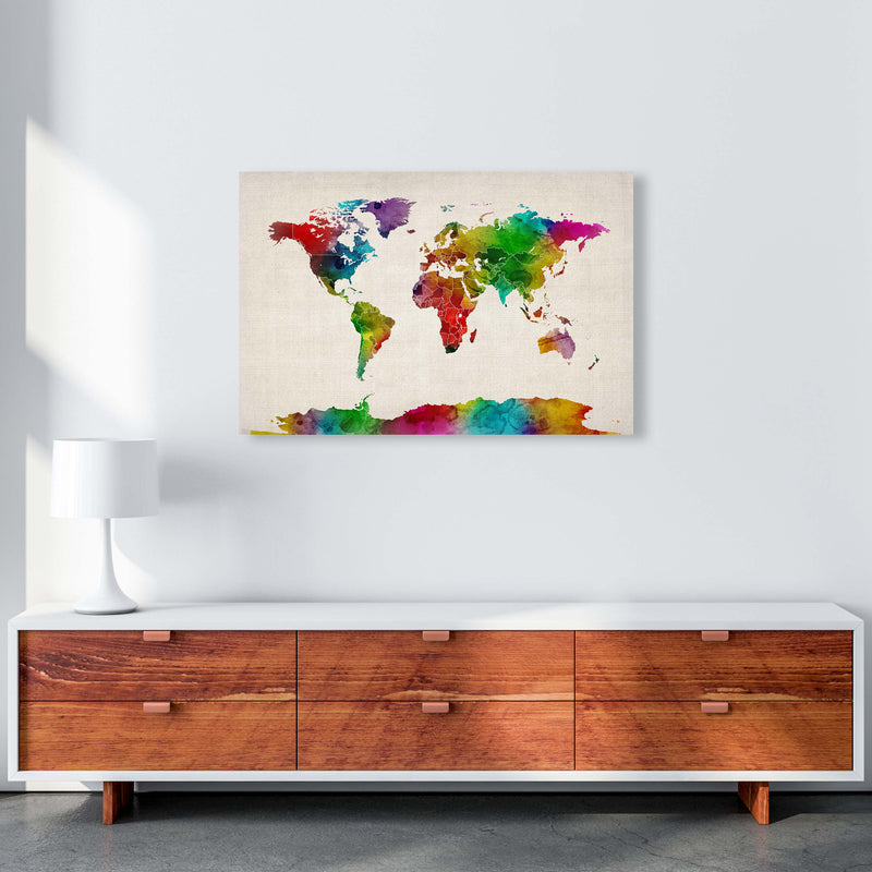 World Map Watercolour with Borders Print by Michael Tompsett A1 Canvas