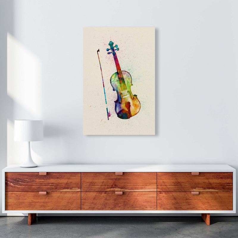 Violin Watercolour Multi-Colour Print by Michael Tompsett A1 Canvas
