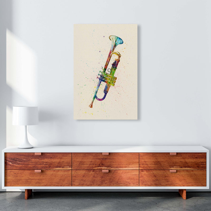Trumpet Watercolour Multi-Colour Print by Michael Tompsett A1 Canvas