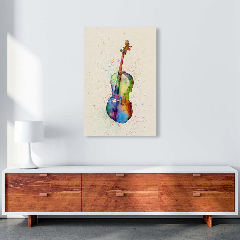 Cello Watercolour Multi-Colour Art Print by Michael Tompsett A1 Canvas
