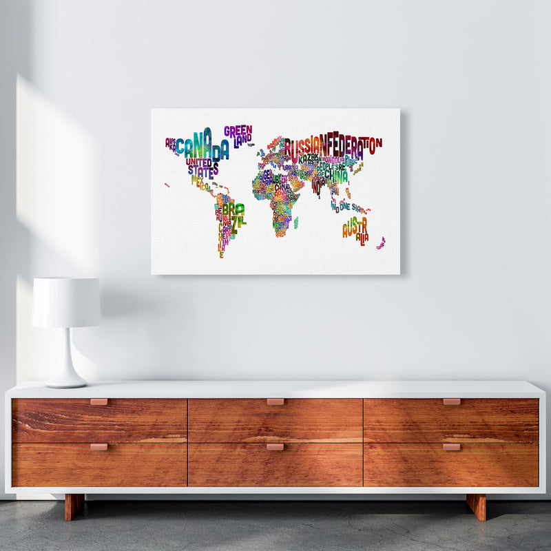 Text Map of the World Colour Art Print by Michael Tompsett A1 Canvas
