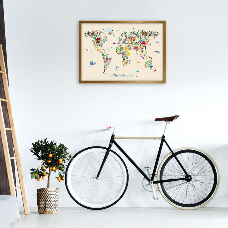 Animal Map of the World Beige Art Print by Michael Tompsett A1 Print Only