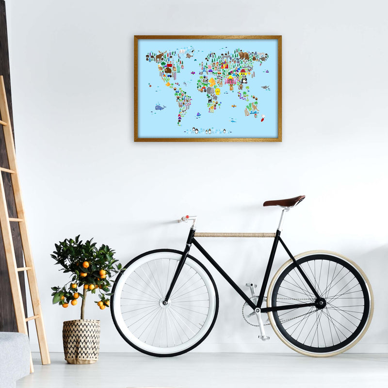 Animal Map of the World Blue Art Print by Michael Tompsett A1 Print Only