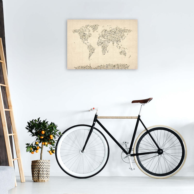 Music Notes Map of the World Art Print by Michael Tompsett A1 Black Frame