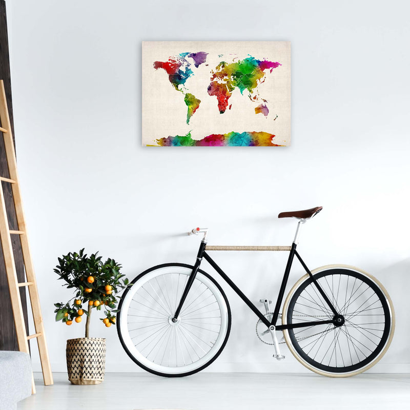 World Map Watercolour with Borders Print by Michael Tompsett A1 Black Frame