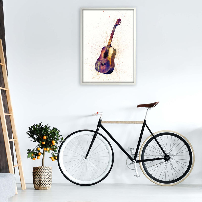 Acoustic Guitar Watercolour  by Michael Tompsett A1 Oak Frame