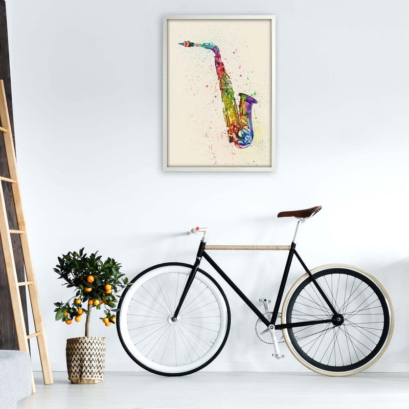 Saxophone Watercolour Multi-Colour Print by Michael Tompsett A1 Oak Frame