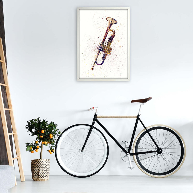 Trumpet Watercolour Music Art Print by Michael Tompsett A1 Oak Frame