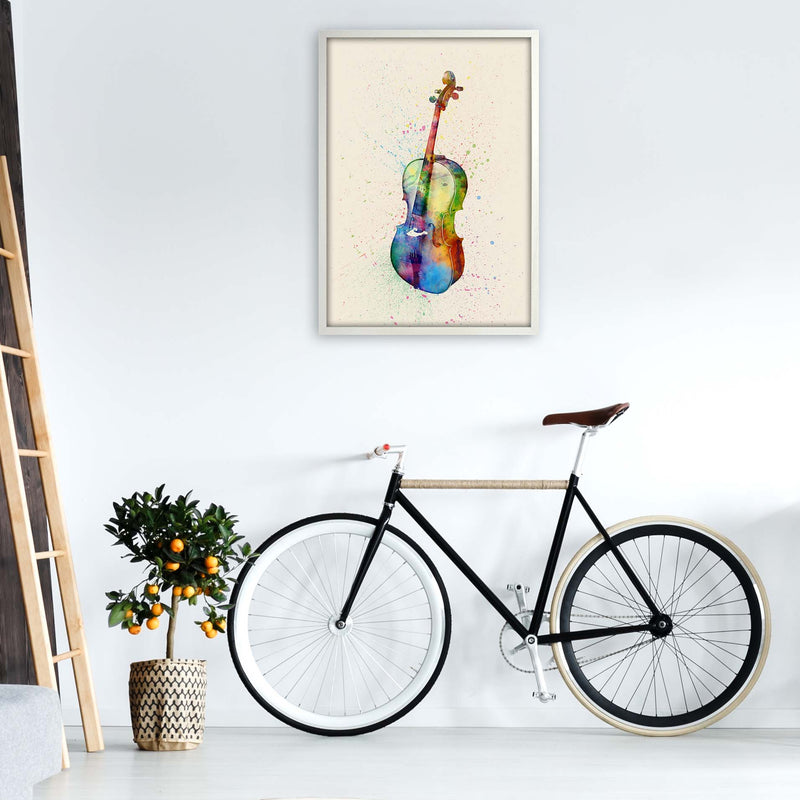 Cello Watercolour Multi-Colour Art Print by Michael Tompsett A1 Oak Frame