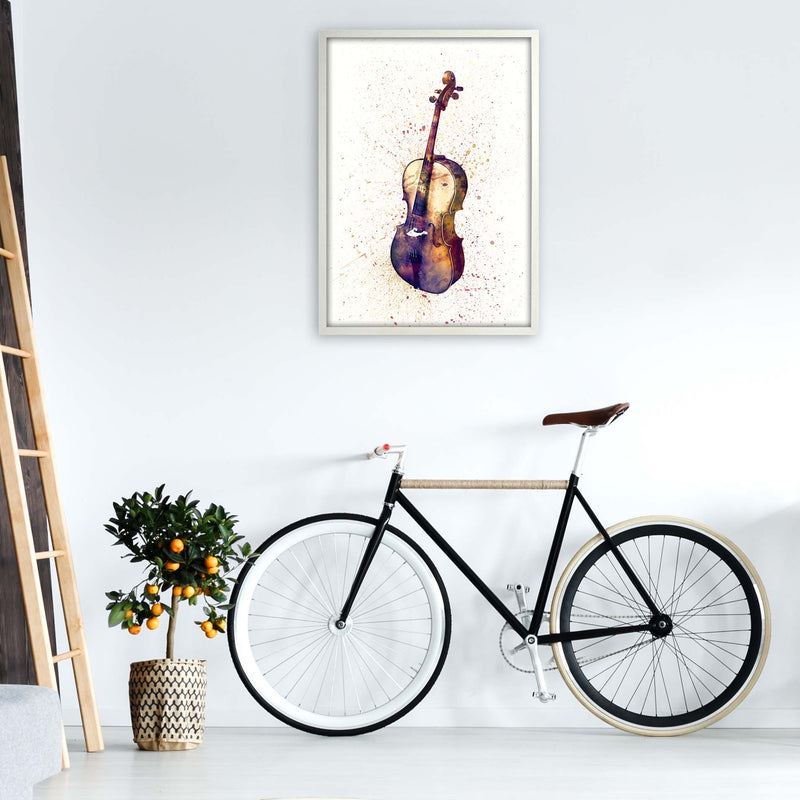Cello Watercolour Music Art Print by Michael Tompsett A1 Oak Frame