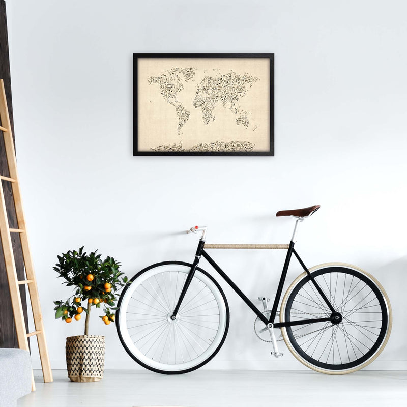 Music Notes Map of the World Art Print by Michael Tompsett A2 White Frame