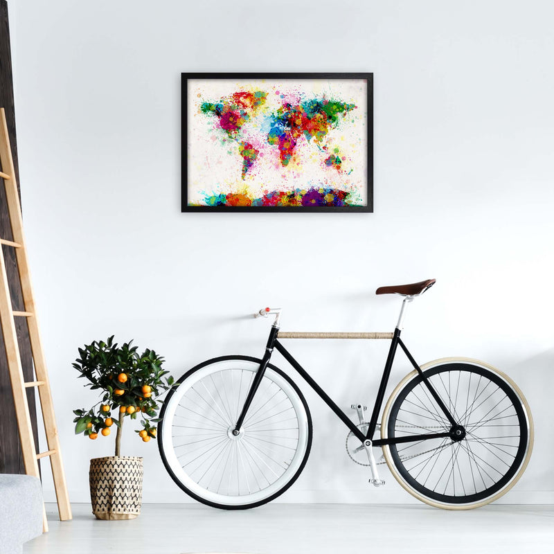 World Map Paint Splashes Art Print by Michael Tompsett A2 White Frame
