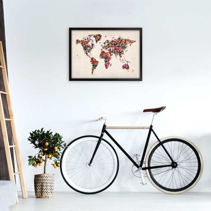 Butterfly Map of the World Art Print by Michael Tompsett A2 White Frame