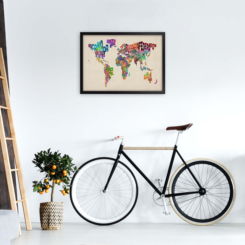 Text Map of the World Art Print by Michael Tompsett A2 White Frame