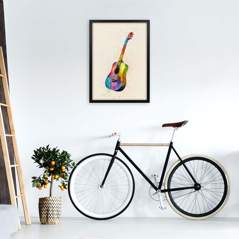 Acoustic Guitar Watercolour Multi-Colour  by Michael Tompsett A2 White Frame
