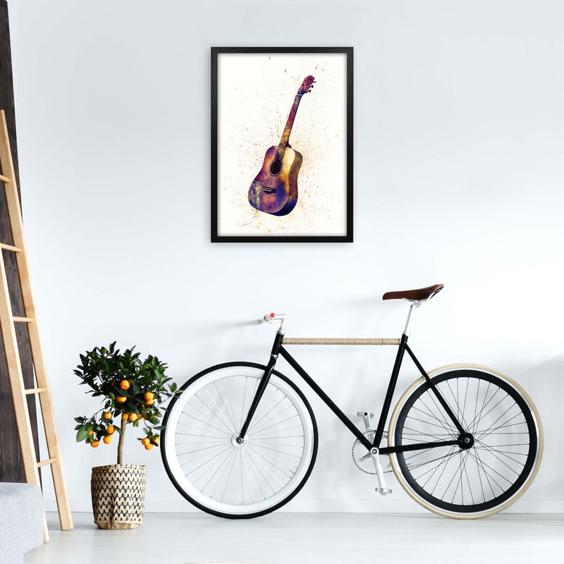 Acoustic Guitar Watercolour  by Michael Tompsett A2 White Frame