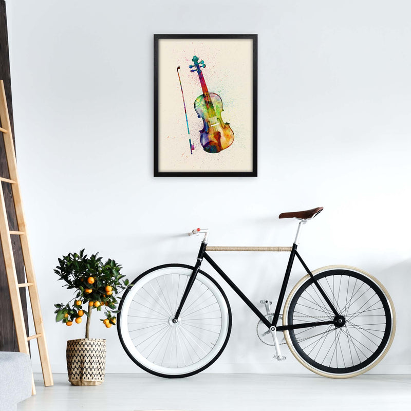 Violin Watercolour Multi-Colour Print by Michael Tompsett A2 White Frame