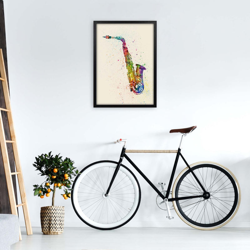 Saxophone Watercolour Multi-Colour Print by Michael Tompsett A2 White Frame