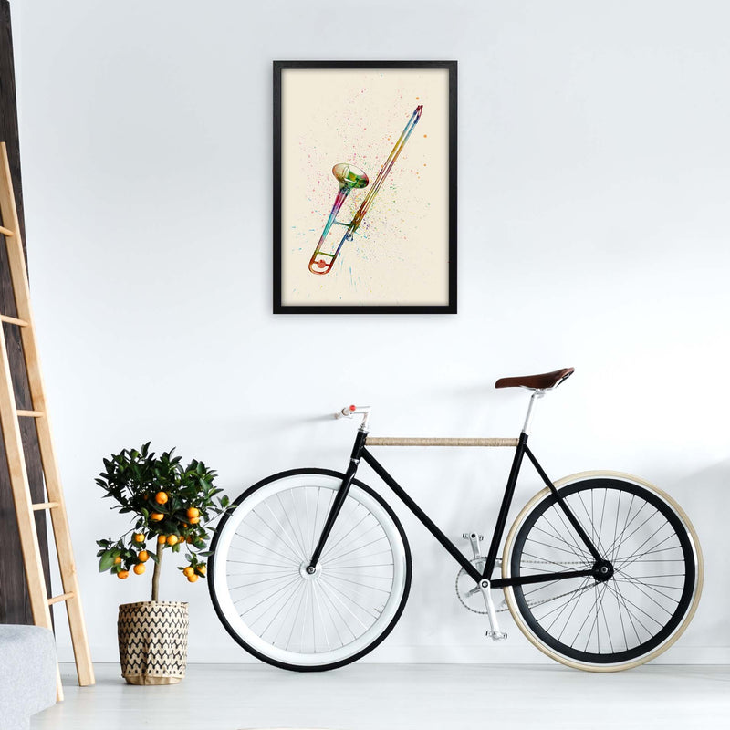 Trombone Watercolour Multi-Colour Print by Michael Tompsett A2 White Frame
