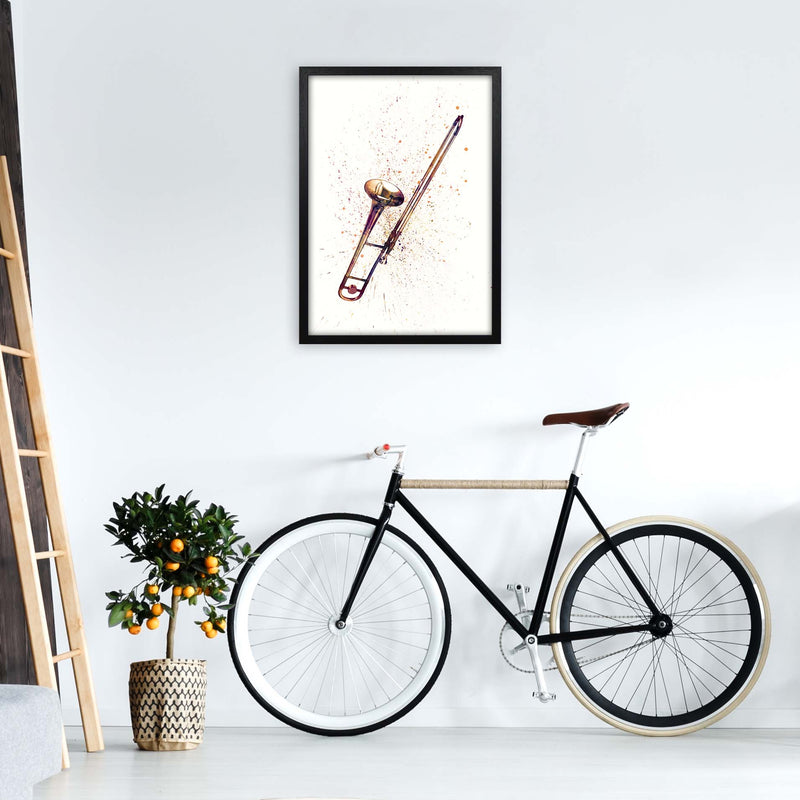 Trombone Watercolour Art Print by Michael Tompsett A2 White Frame