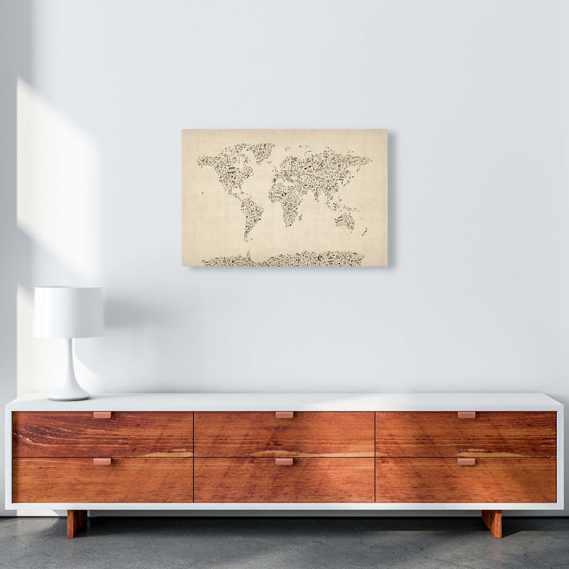 Music Notes Map of the World Art Print by Michael Tompsett A2 Canvas
