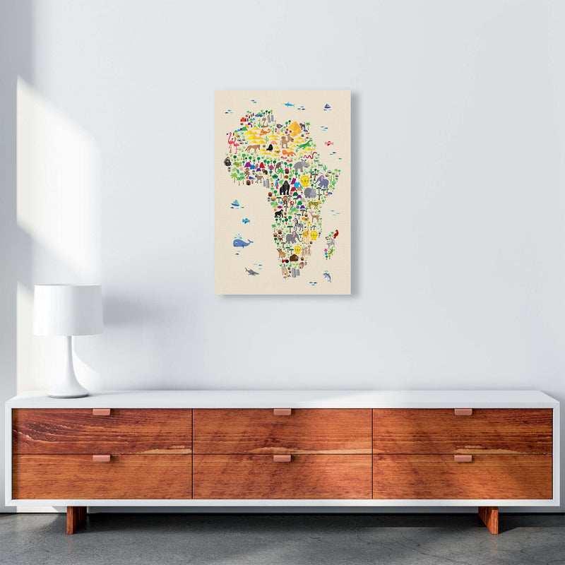 Animal Map of Africa Beige  Art Print by Michael Tompsett A2 Canvas