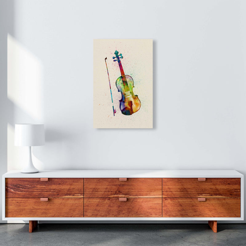 Violin Watercolour Multi-Colour Print by Michael Tompsett A2 Canvas