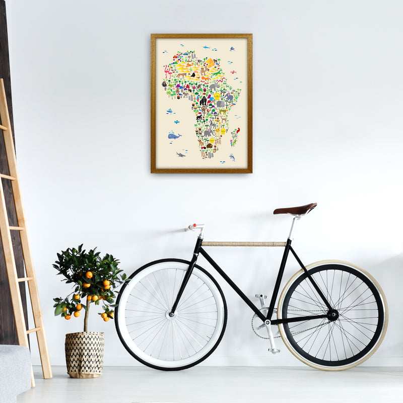 Animal Map of Africa Beige  Art Print by Michael Tompsett A2 Print Only