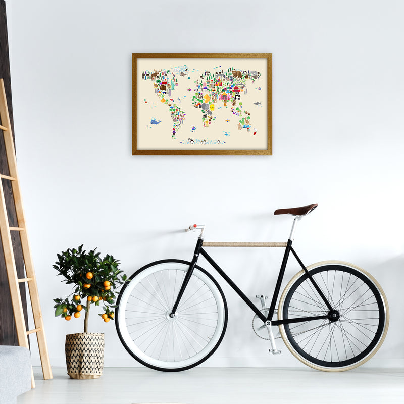 Animal Map of the World Beige Art Print by Michael Tompsett A2 Print Only