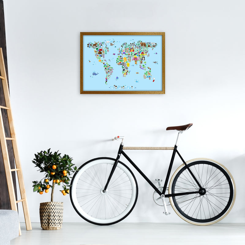 Animal Map of the World Blue Art Print by Michael Tompsett A2 Print Only
