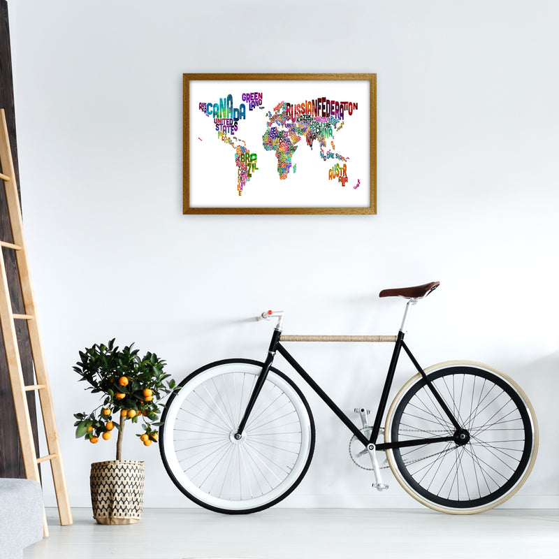Text Map of the World Colour Art Print by Michael Tompsett A2 Print Only
