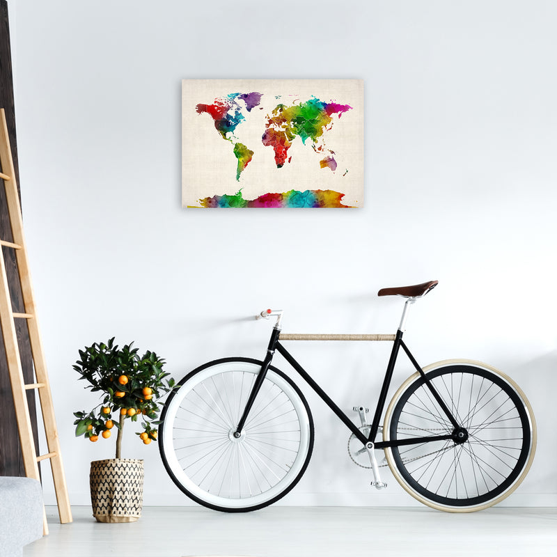 World Map Watercolour with Borders Print by Michael Tompsett A2 Black Frame