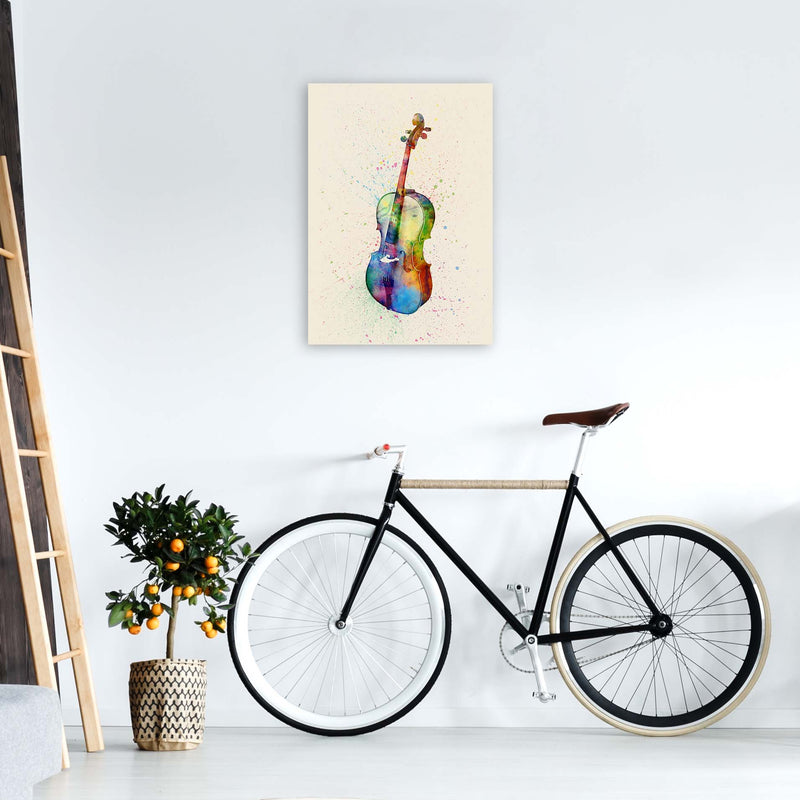 Cello Watercolour Multi-Colour Art Print by Michael Tompsett A2 Black Frame